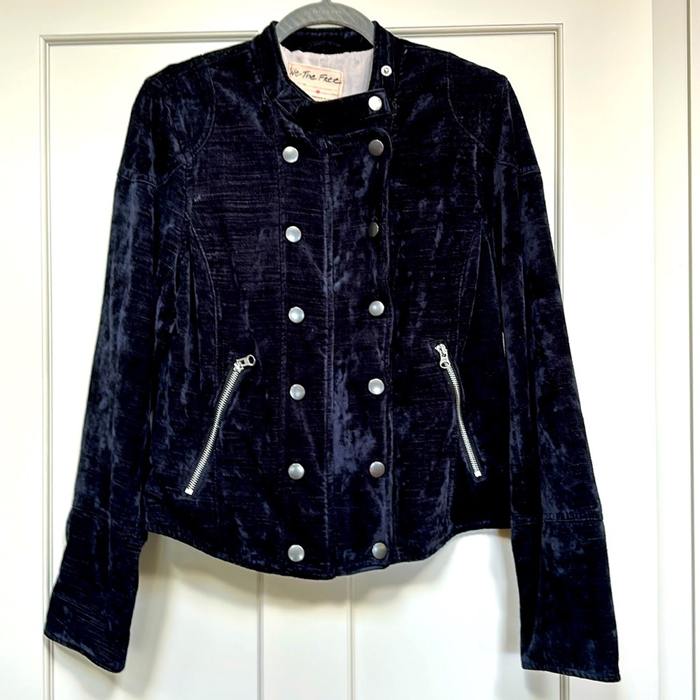 Free People Black velvet military jacket. Never worn.